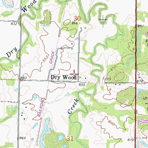 Topographic Map of Dry Wood, KS