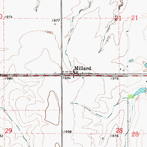 Topographic Map of Millard, KS