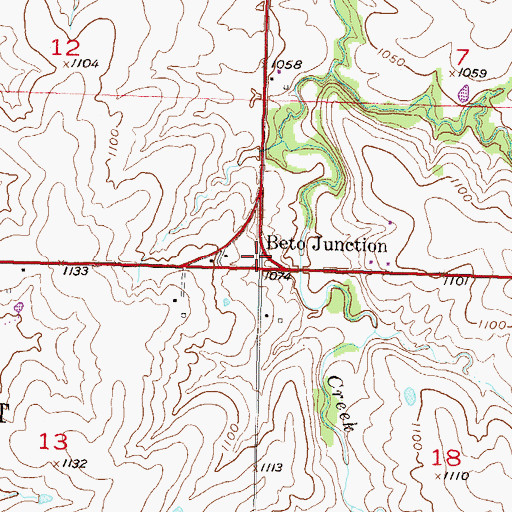 Topographic Map of Beto Junction, KS