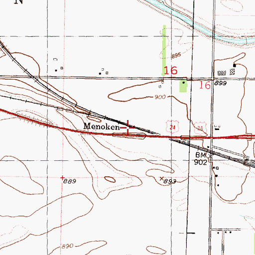 Topographic Map of Menoken, KS