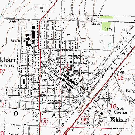 Topographic Map of Elkhart Elementary School, KS