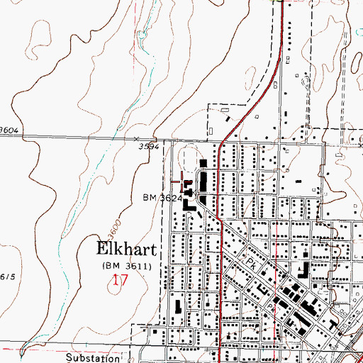 Topographic Map of Elkhart High School, KS