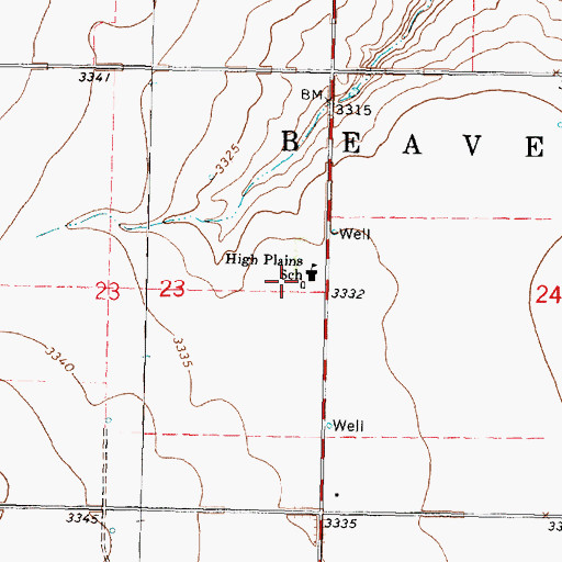 Topographic Map of High Plains Elementary School, KS