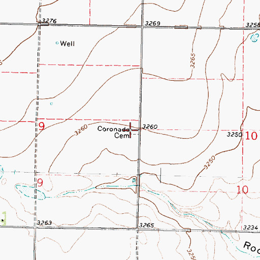 Topographic Map of Coronado Cemetery, KS