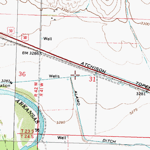 Topographic Map of Alamo Ditch, KS
