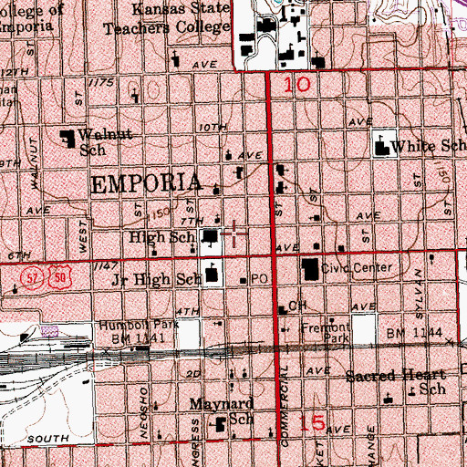Topographic Map of Emporia Post Office, KS