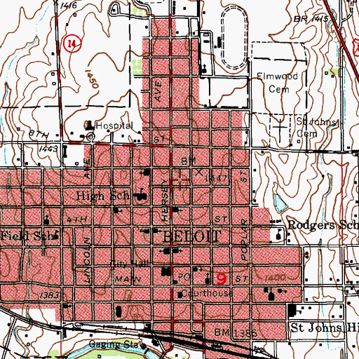 Topographic Map of City of Beloit, KS