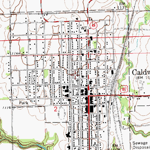 Topographic Map of City of Caldwell, KS