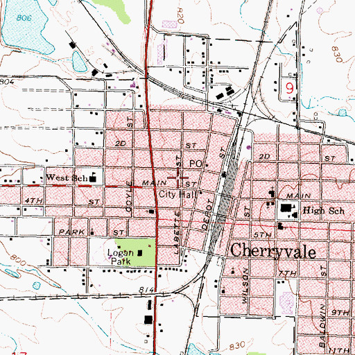 Topographic Map of City of Cherryvale, KS