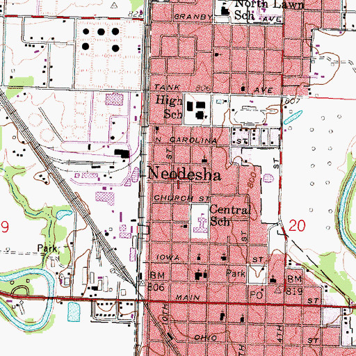 Topographic Map of City of Neodesha, KS