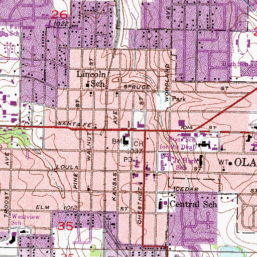 Topographic Map of City of Olathe, KS