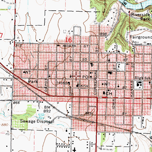 Topographic Map of City of Oswego, KS