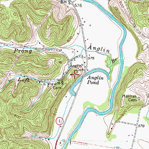 Topographic Map of Anglin Cemetery, KY