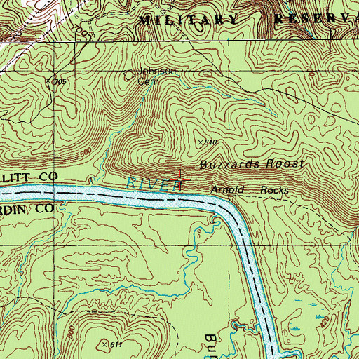 Topographic Map of Arnold Rocks, KY