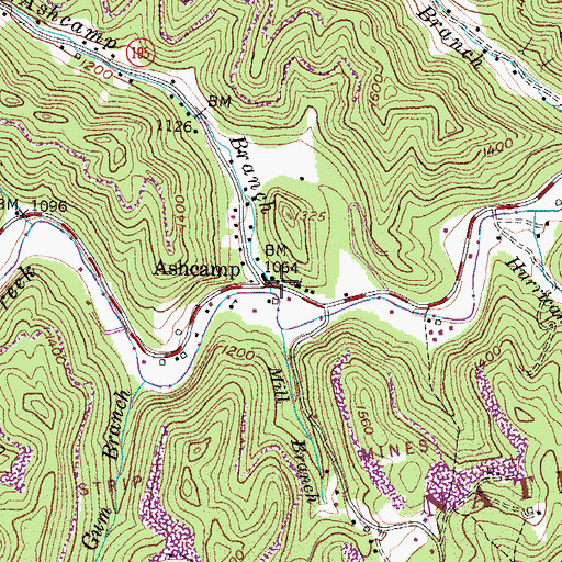 Topographic Map of Ashcamp Branch, KY