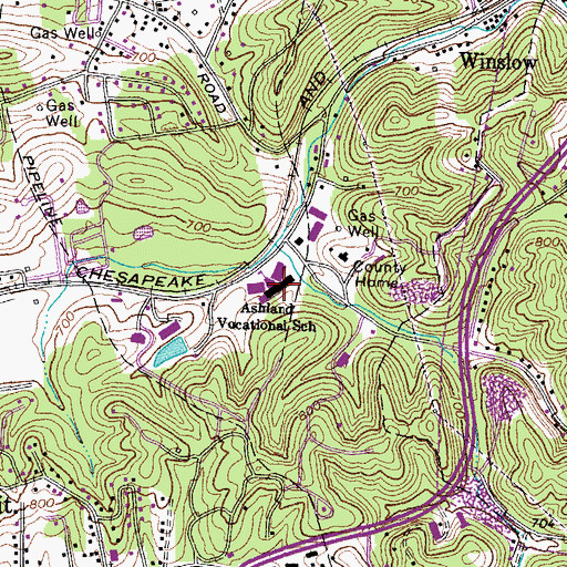 Topographic Map of Ashland State Vocational/Technical School, KY