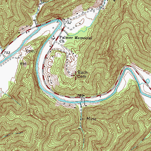 Topographic Map of Bach Cemetery, KY