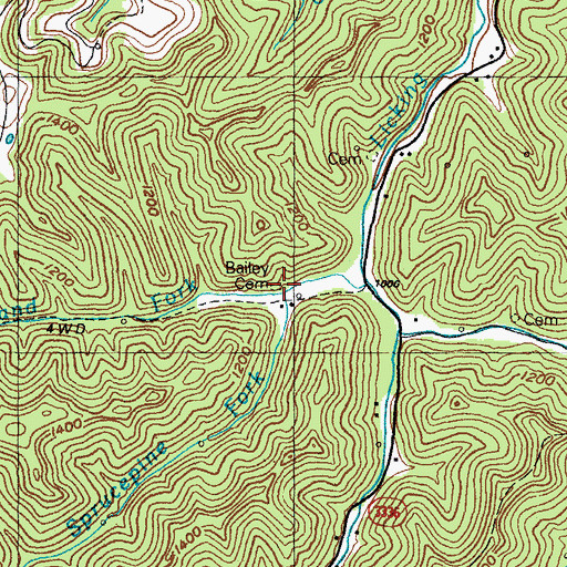 Topographic Map of Bailey Cemetery, KY