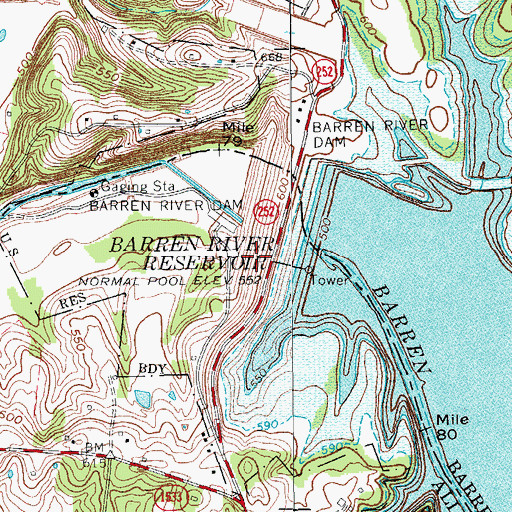Topographic Map of Barren River Dam, KY