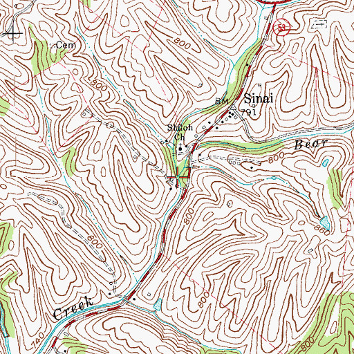Topographic Map of Bear Creek, KY