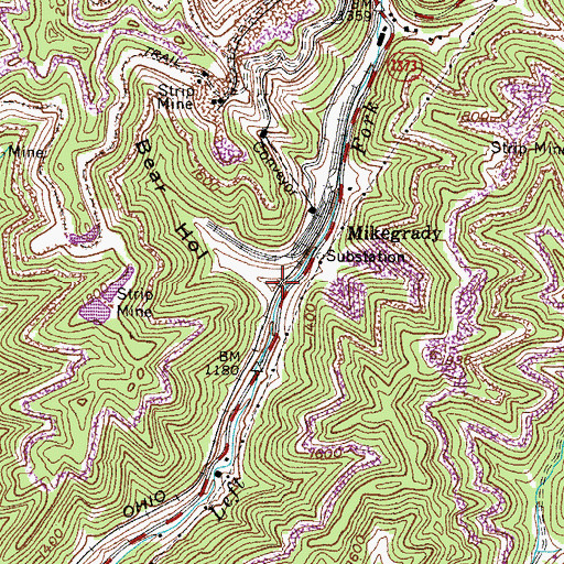 Topographic Map of Bear Hollow, KY