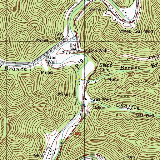 Topographic Map of Becket Branch, KY