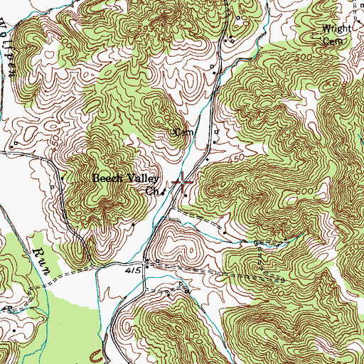 Topographic Map of Beech Valley Church, KY