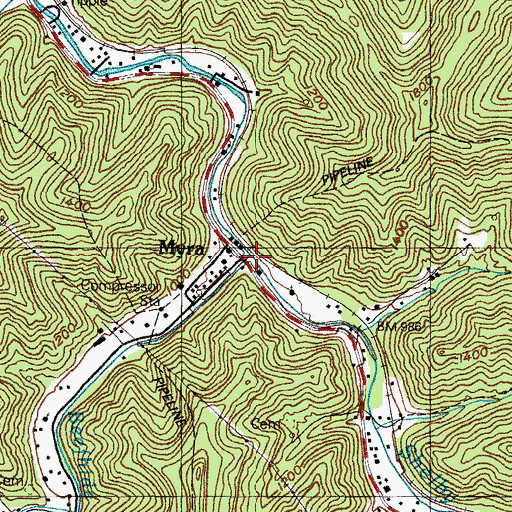 Topographic Map of Beefhide Creek, KY