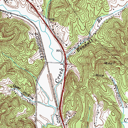 Topographic Map of Bennett Branch, KY