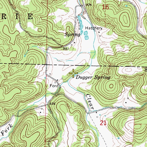 Topographic Map of Dugger Spring, AR