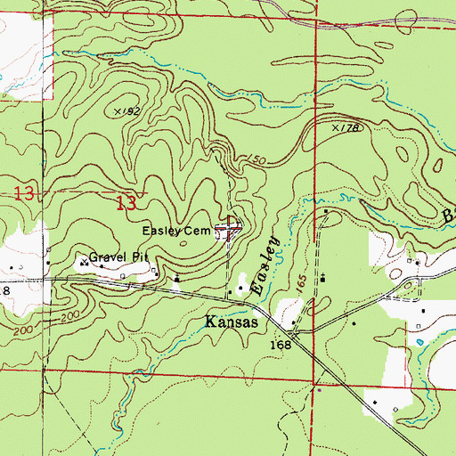 Topographic Map of Easley Cemetery, AR