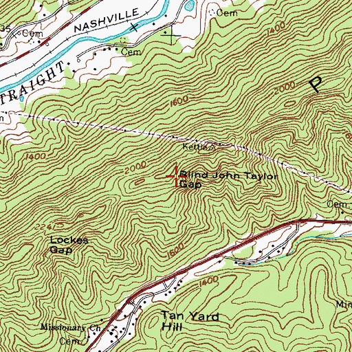 Topographic Map of Blind John Taylor Gap, KY