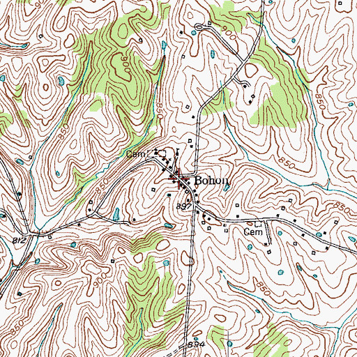 Topographic Map of Bohon, KY