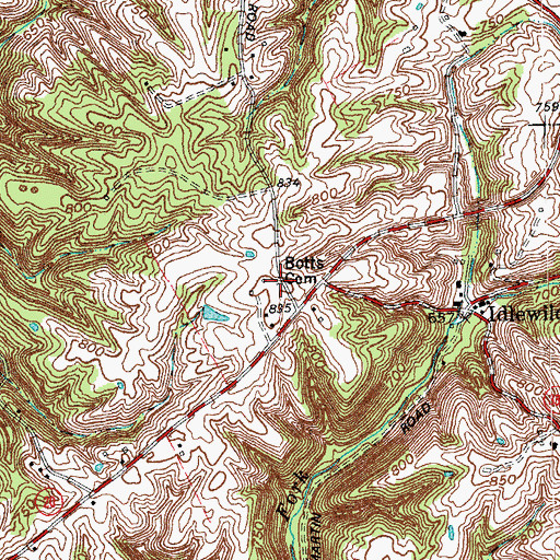 Topographic Map of Botts Cemetery, KY