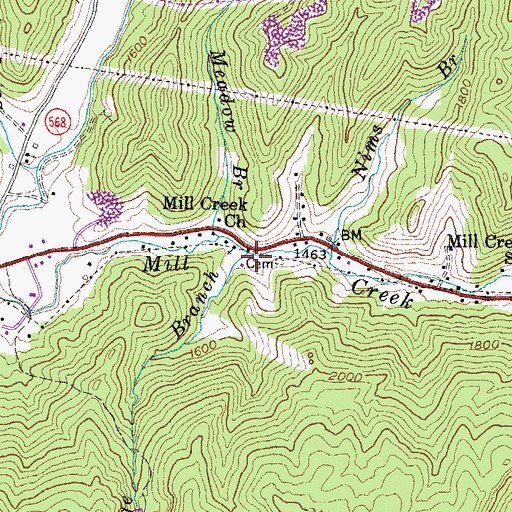 Topographic Map of Bridge Branch, KY