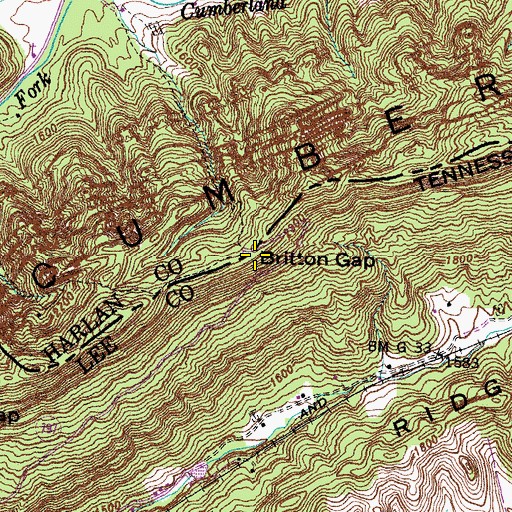 Topographic Map of Britton Gap, KY