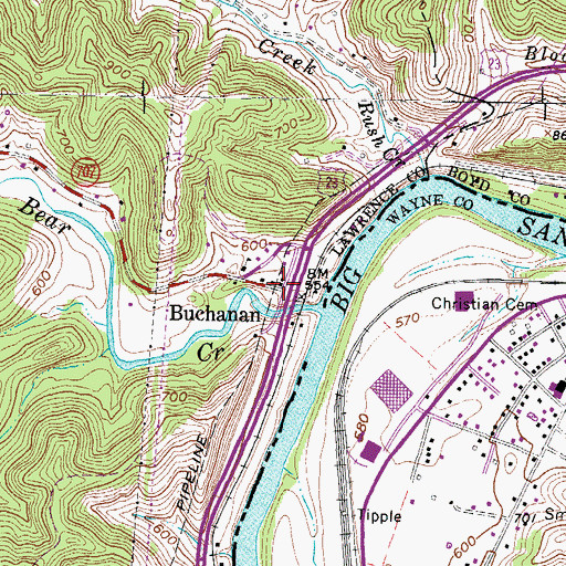 Topographic Map of Buchanan, KY
