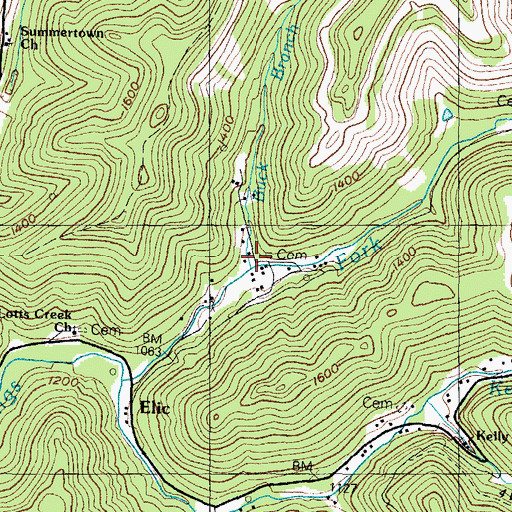 Topographic Map of Buck Branch, KY