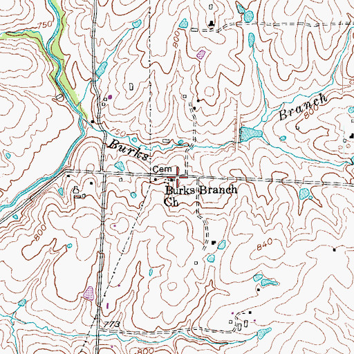 Topographic Map of Burks Branch Church, KY