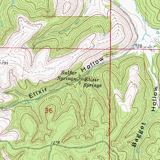 Topographic Map of Elixir Springs, AR