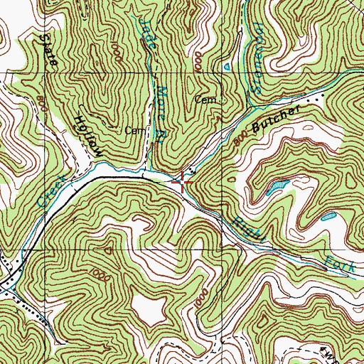 Topographic Map of Butcher Hollow, KY