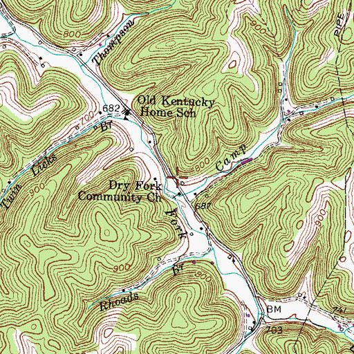 Topographic Map of Camp Branch, KY