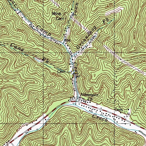 Topographic Map of Cane Fork, KY