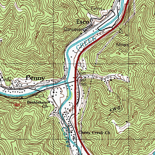 Topographic Map of Caney Creek, KY