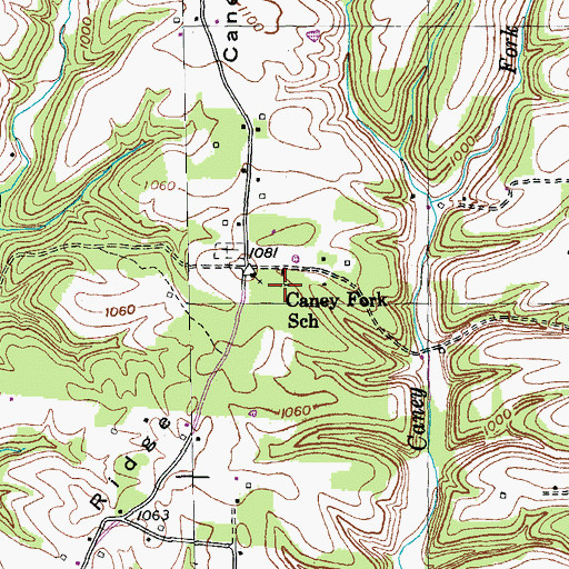 Topographic Map of Caney Fork School, KY