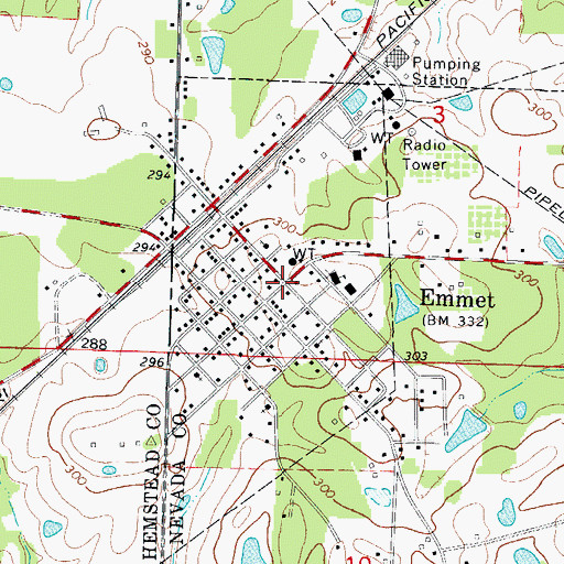 Topographic Map of Emmet, AR