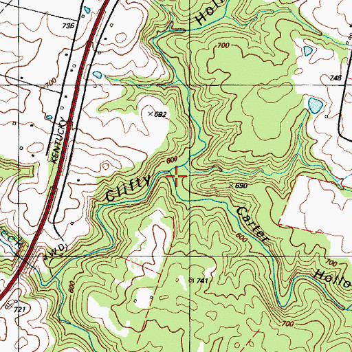 Topographic Map of Carter Hollow, KY