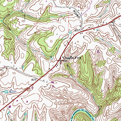 Topographic Map of Chaplin Fork Church, KY
