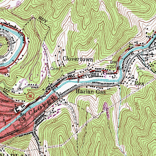 Topographic Map of Clovertown, KY
