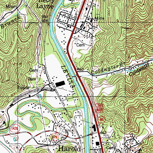 Topographic Map of Coldwater Branch, KY